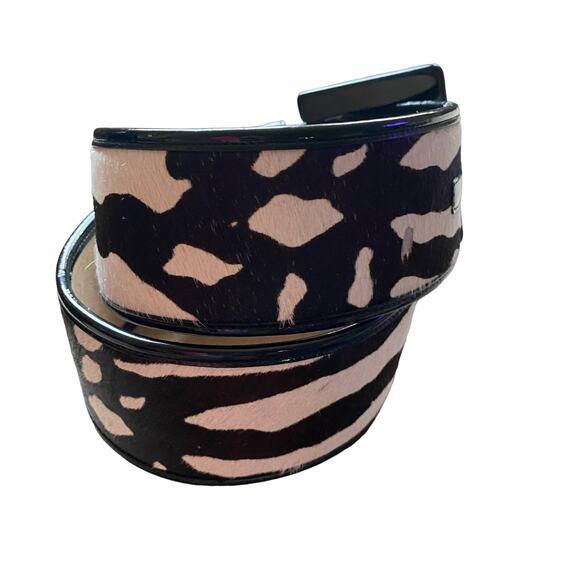 Ann Taylor Cow Print Wide Accent Belt with Black Genuine Leather Trim size Small - Picture 2 of 14